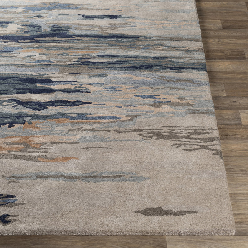 Tapis bleu marine / beige touffeté à la main Bartel, Rectangle 2 pi x 3 pi