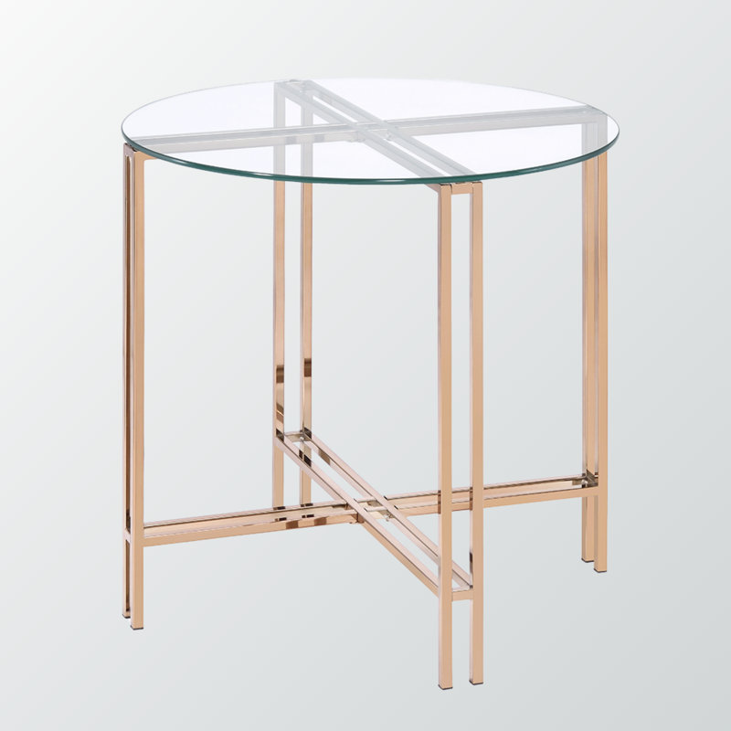Elegant Royale Round End Table – Champagne Finish Frame with Clear Glass Top for Living Room or Bedroom