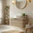 Modern Curved Floating Vanity With Roma Travertine Sintered Stone Top, White Oak Woodgrain Cabinet & Round Vessel Sink (24" / 30" / 36")-1300580576
