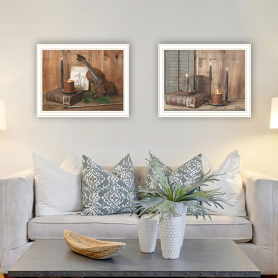 Living Room Wall Decor - 2 Candlelight O Holy Night White Framed Fade- Coating Art For Home Made In