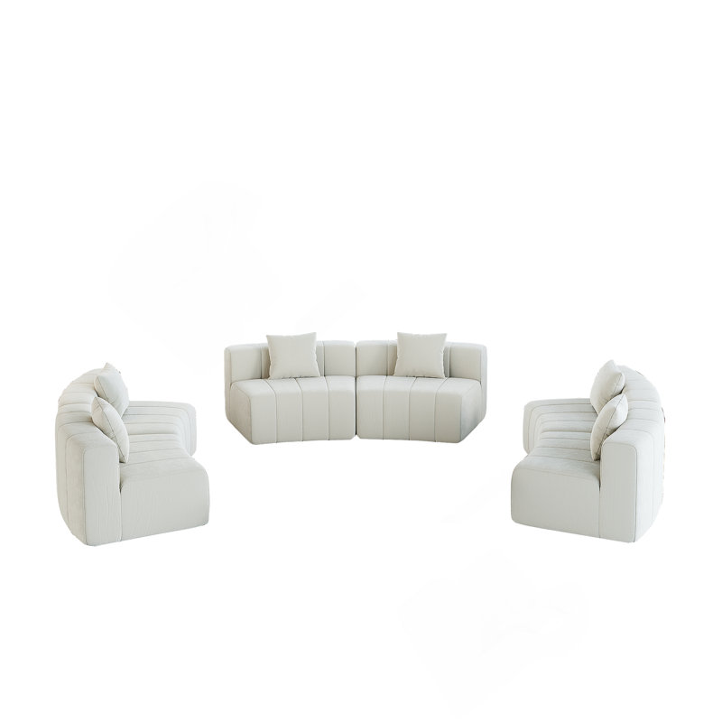 Canapé modulaire courbé en chenille avec six coussins pour le salon, la chambre à coucher, le bureau, le coin lecture et le hall d'entrée.