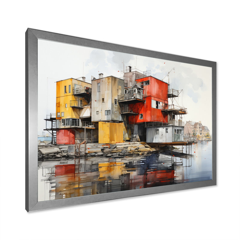 Port Urban Waterfront sur toile, H 24 po x l 32 po x P 1 po, Cadre photo argenté
