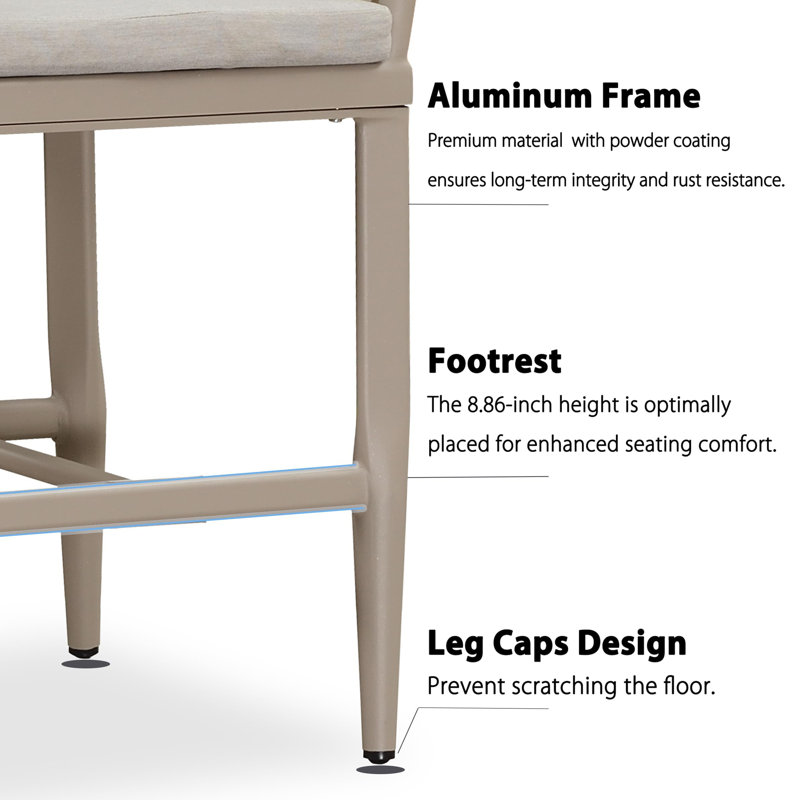 Bay Isle Home™ Modern Bar Stools Set Of 2, Aluminum Bar Stool With Cushion For Indoor And Outdoor, Kitchen Island, Champagne