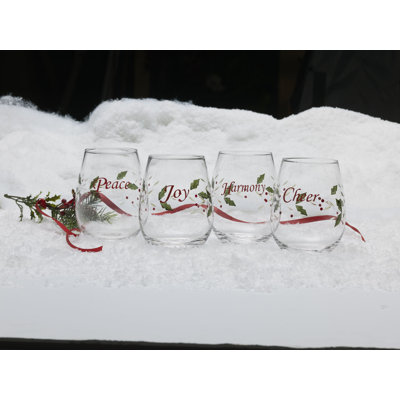 Pfaltzgraff Winterberry Holiday Sentiment Stemless Wine Glasses