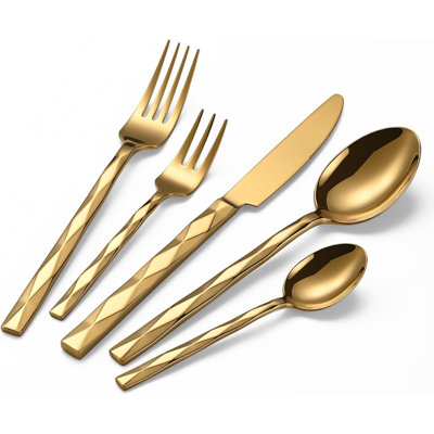 Ensemble de couverts de luxe 40 pièces pour 8 couverts en acier inoxydable 18/10 avec motif à losanges, ustensiles allant au lave-vaisselle pour la maison, le mariage et la fête