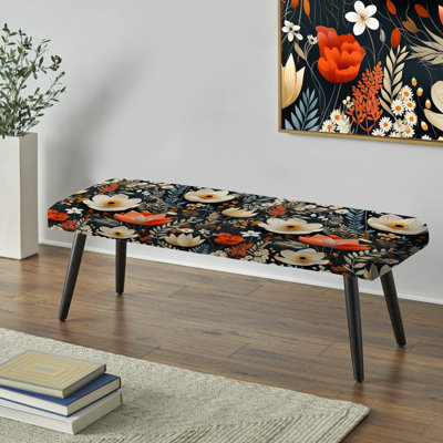 Banc rembourré floral noir