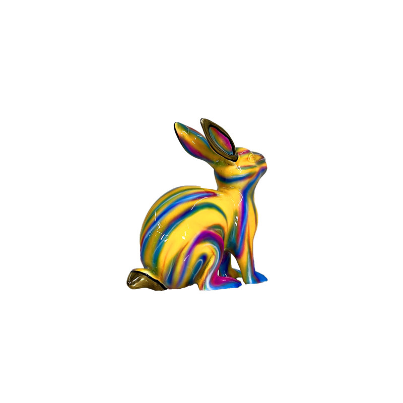 Bronze Color Splash Tie-Dye Sitting Bunny Sculpture