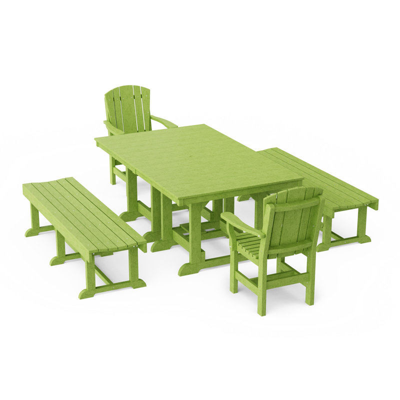 Heritage 5-Piece Rectangular Dining Set With Benches, Lime Green