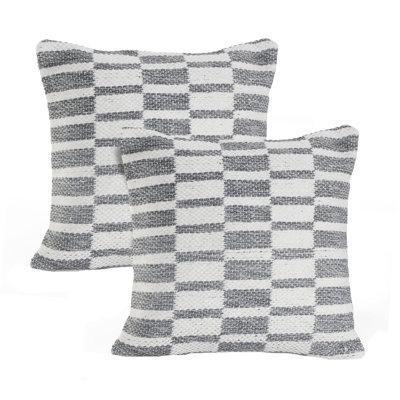 Modern Gray/White Checkered Handmade Cotton Throw Pillow Set