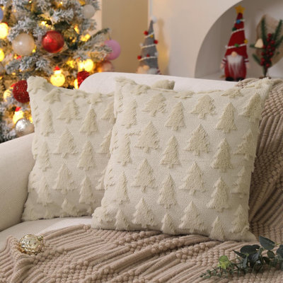 Christmas Tree Pillow Covers 18X18 Inch Set Of 2 Christmas Decoration Soft Plush Jacquard Throw Pillows For Bedroom Sofa Holiday Festivals Winter Home Decor PTK006C18