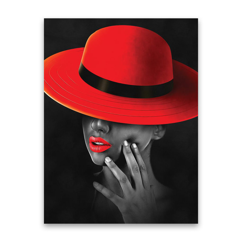 «Red Hat Glamour», art mural en acrylique, H 47 po x l 32 po x P 1 po, Cadre arrière en métal