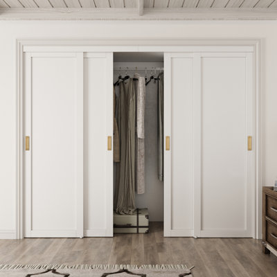 80" Single Panel MDF Sliding Closet Door with Full Hardware & Gold Handles