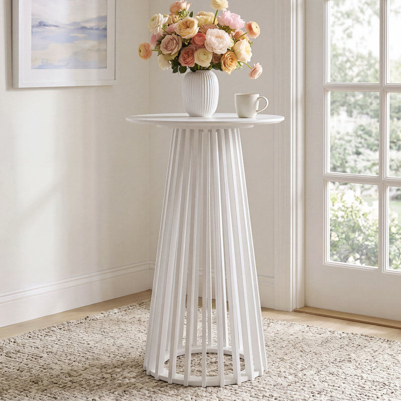 43.5’’ H Modern Round Bar Table, Solid Wood Base Bar Table For Dining Room, White