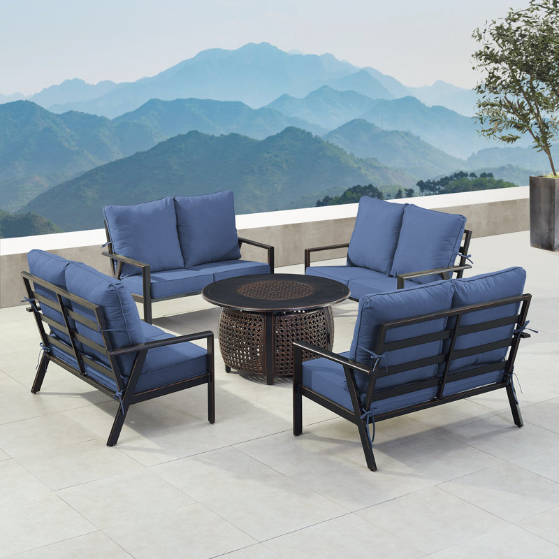 Osckar 8 - Person Patio Conversation Set with Cushions, Blue