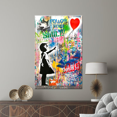 Toile imprimée: art graffiti Banksy Girl pour décoration murale unique, toile tendue 1P