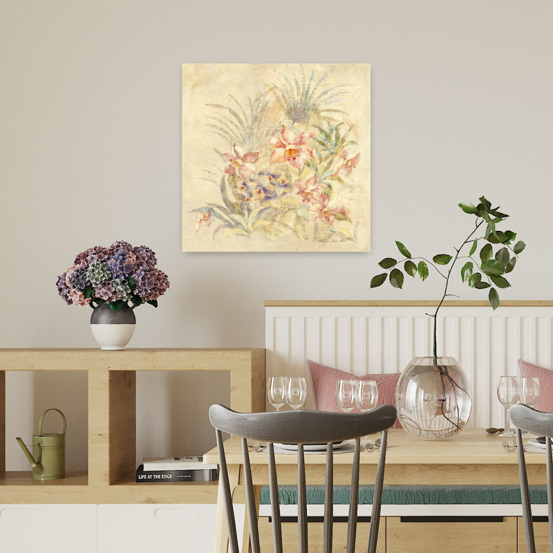 Carré tropical II, art tropical traditionnel de palmier rétro, H 18 po x l 18 po