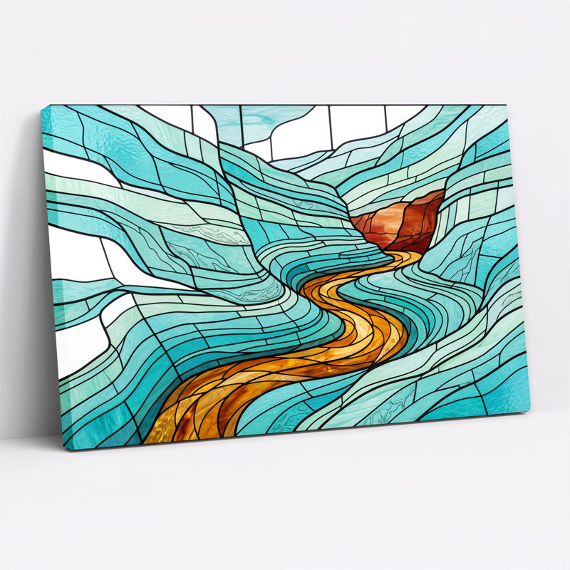 «Blue and Amber Winding River Canyon», art mural en verre coloré, H 24 po x l 36 po