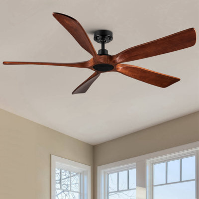 60 in. Farmhouse Walnut Wood Ceiling Fan with Remote Control,without Light 