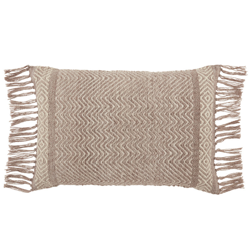Taupe Chevron Polyester Indoor/Outdoor Lumbar Pillow with Tassels