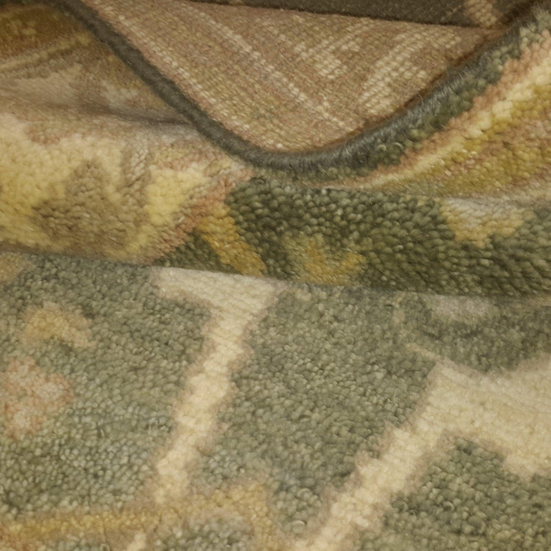 Canvello Hand Made Casual Oushak All Over Green Background 100% Wool On Cotton - 4'0'' X 6'1''