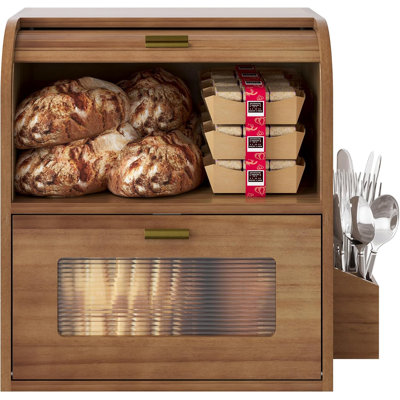 Boîte à pain Roll Top, boîte à pain en bois rétro avec fenêtre, brun rétro
