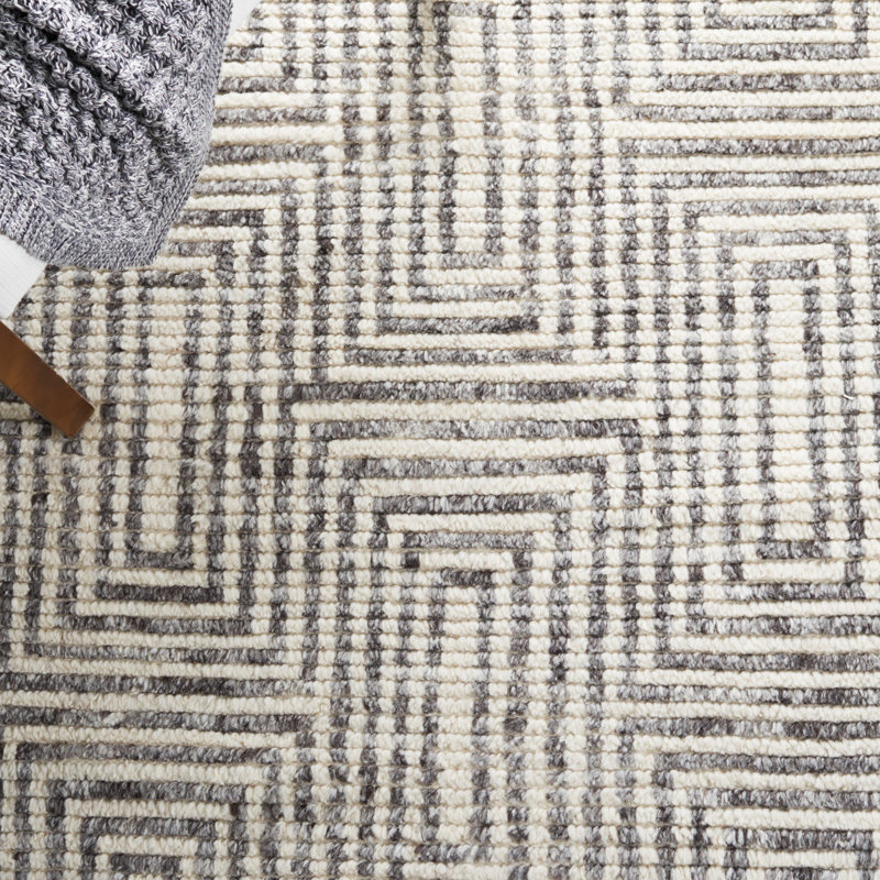 Tapis tibétain en laine / coton à motif géométrique noir noué à la main, Rectangle 8 pi x 10 pi