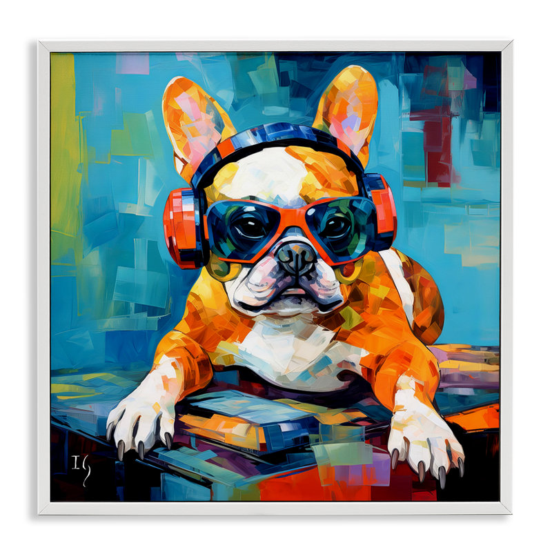 Bouledogue français avec casque, estampe numérique par Ivan Guaderrama, Estampe numérique encadrée blanc bord de mer