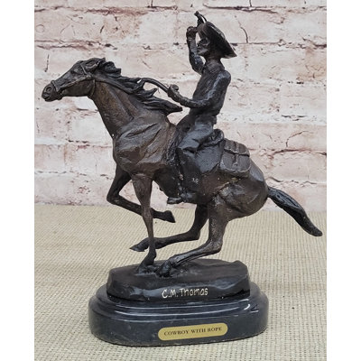 Tomasi Bronze Metal Statue Sculpture Figure On Marble Base - Ranger Western Cowboy