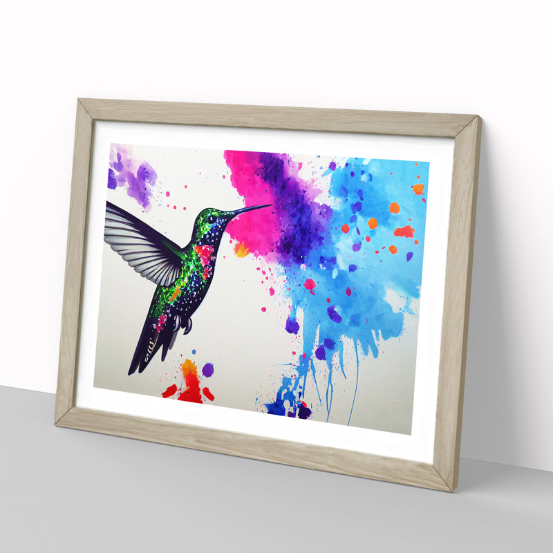 Hummingbird Splash Vol.3 Abstract - Single Picture Frame Painting, 25cm H x 34cm W x 2cm D, Oak