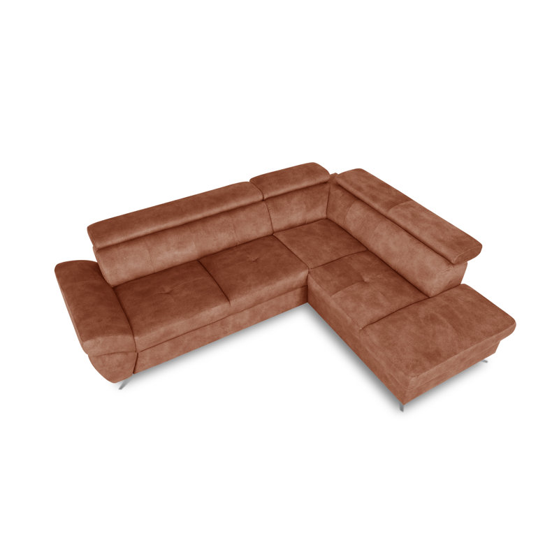MONTANA Fabric Corner Sofa with Sleeping Function and Storage and Adjustable Headrests, Orange, Right Hand Facing