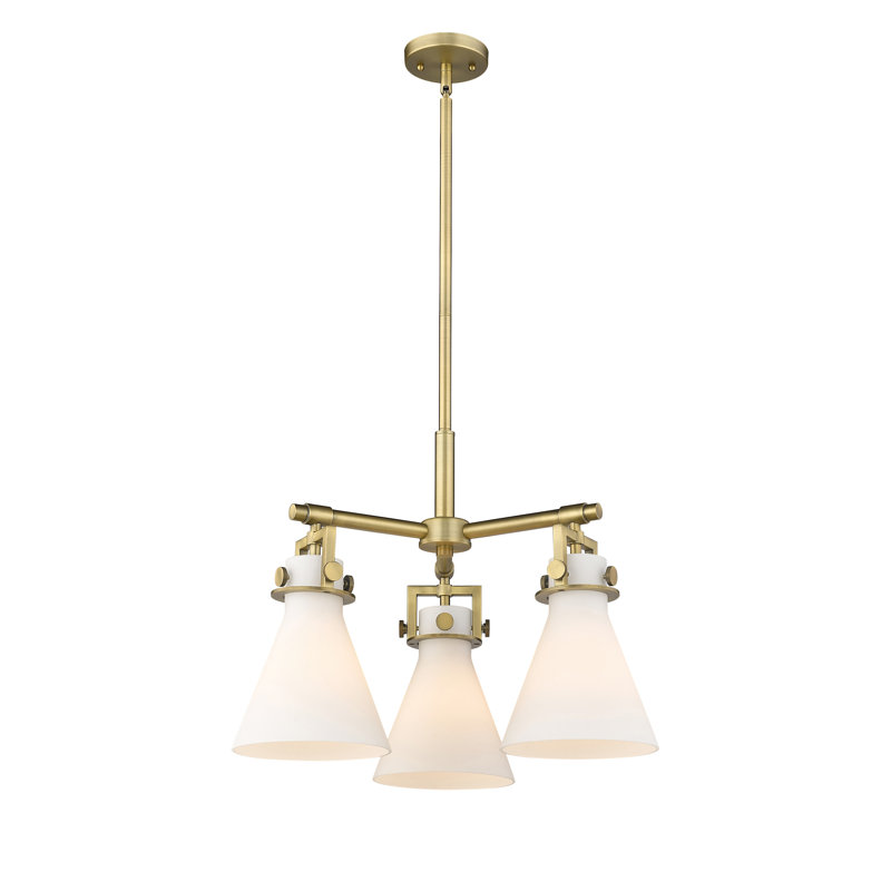 Luminaire suspendu sur tige 3 lumières Slatington, Laiton brossé, Blanc mat