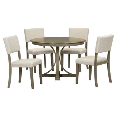 5-Piece Retro Round Dining Table Set With Curved Trestle Style Table Legs And 4 Upholstered Chairs For Dining Room -  STYLISH, OKKK612-ST000079AAD