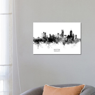 Boston Massachusetts Skyline Name Black And White by Michael Tompsett - Print on Canvas