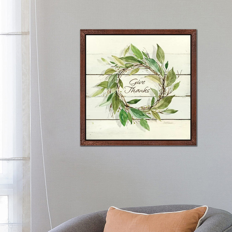Bay Leaf Give Thanks by Carol Robinson - Print on Canvas, Brown Floater Framed, 45.72 cm H x 45.72 cm W
