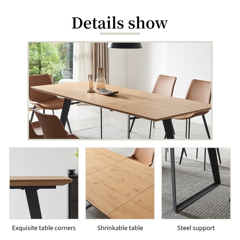 Modern Kitchen Dining Set, 51'' to 67'' Extendable Dining Table with 32"H Upholstered Dining Chairs(1Table 6Chairs), Black