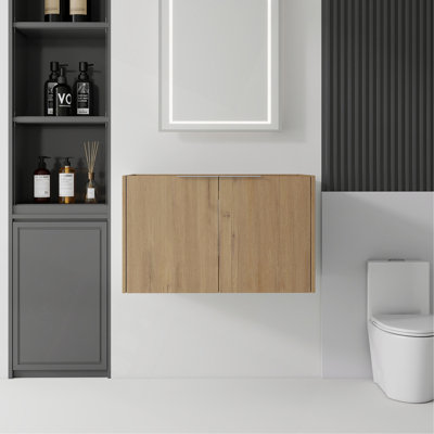 Meuble-lavabo suspendu de 76 cm (30 po), en contreplaqué, portes doubles à fermeture amortie, grand espace de rangement intérieur, fixation murale, meuble seulement, lavabo non inclus