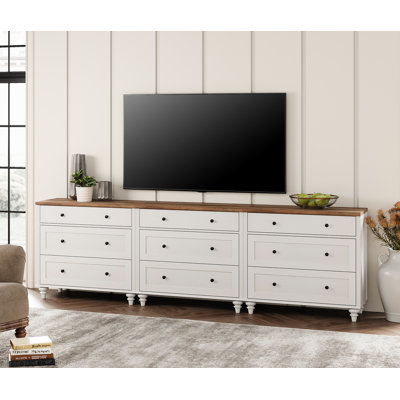100 Inch TV Stand With 9 Drawers, Wood TV Cabinet Entertainment Center For 75/80/85/90 Inch TV, 3-In-1 Kids Dresser With 3 Drawers For Bedroom Living -  Alcott Hill®, 47222F19C2984ECEB028C4E30E15F592