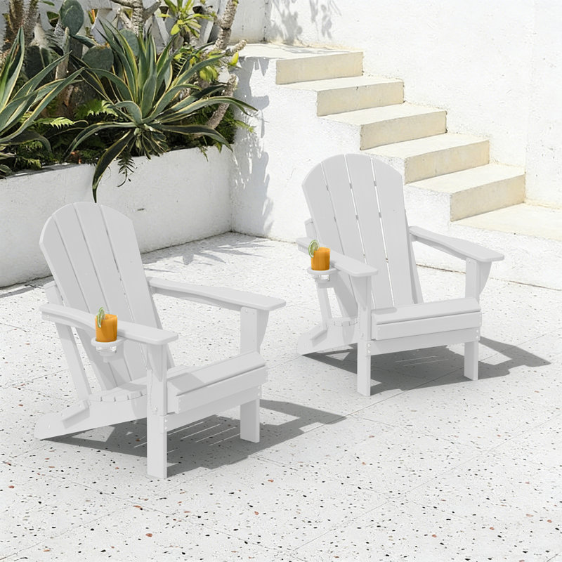 Outdoor Foldable Adirondack Chair Set HDPE Fire Pit Chair Weather Resistant, White