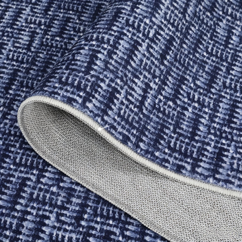 Tapis géométrique lavable uni pour le salon, la salle à manger et le bureau, Bleu, Rectangle 10 pi x 13 pi