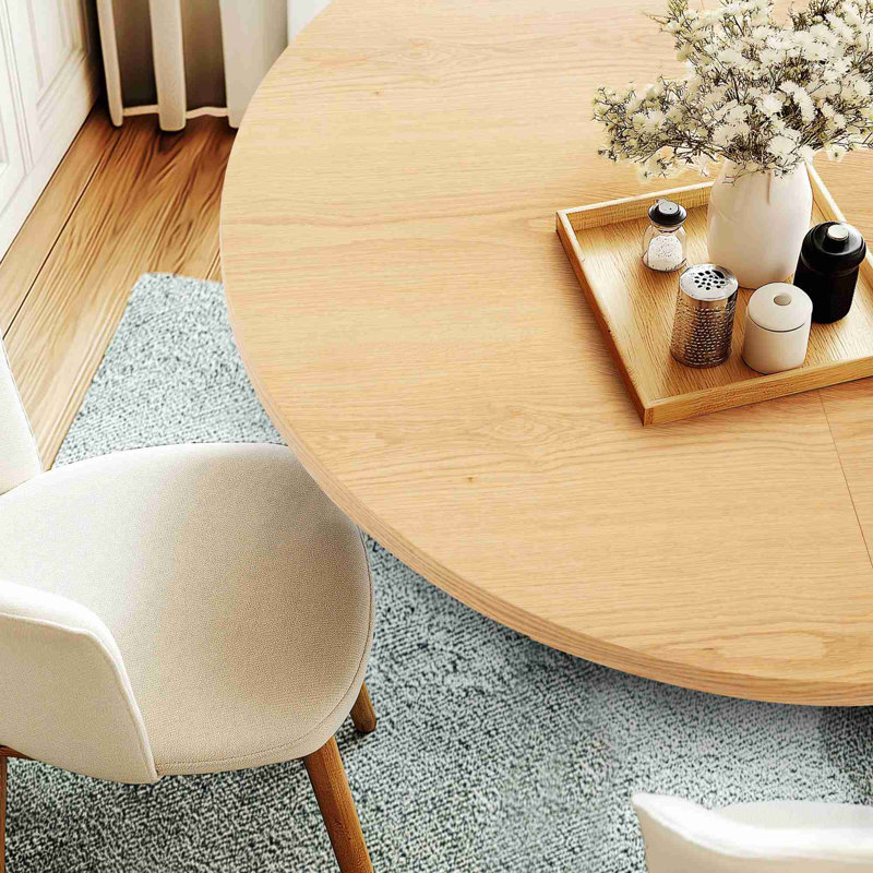 Table de salle à manger extensible en bois, table moderne avec pieds en bois d'hévéa pour petits espaces, Chêne clair
