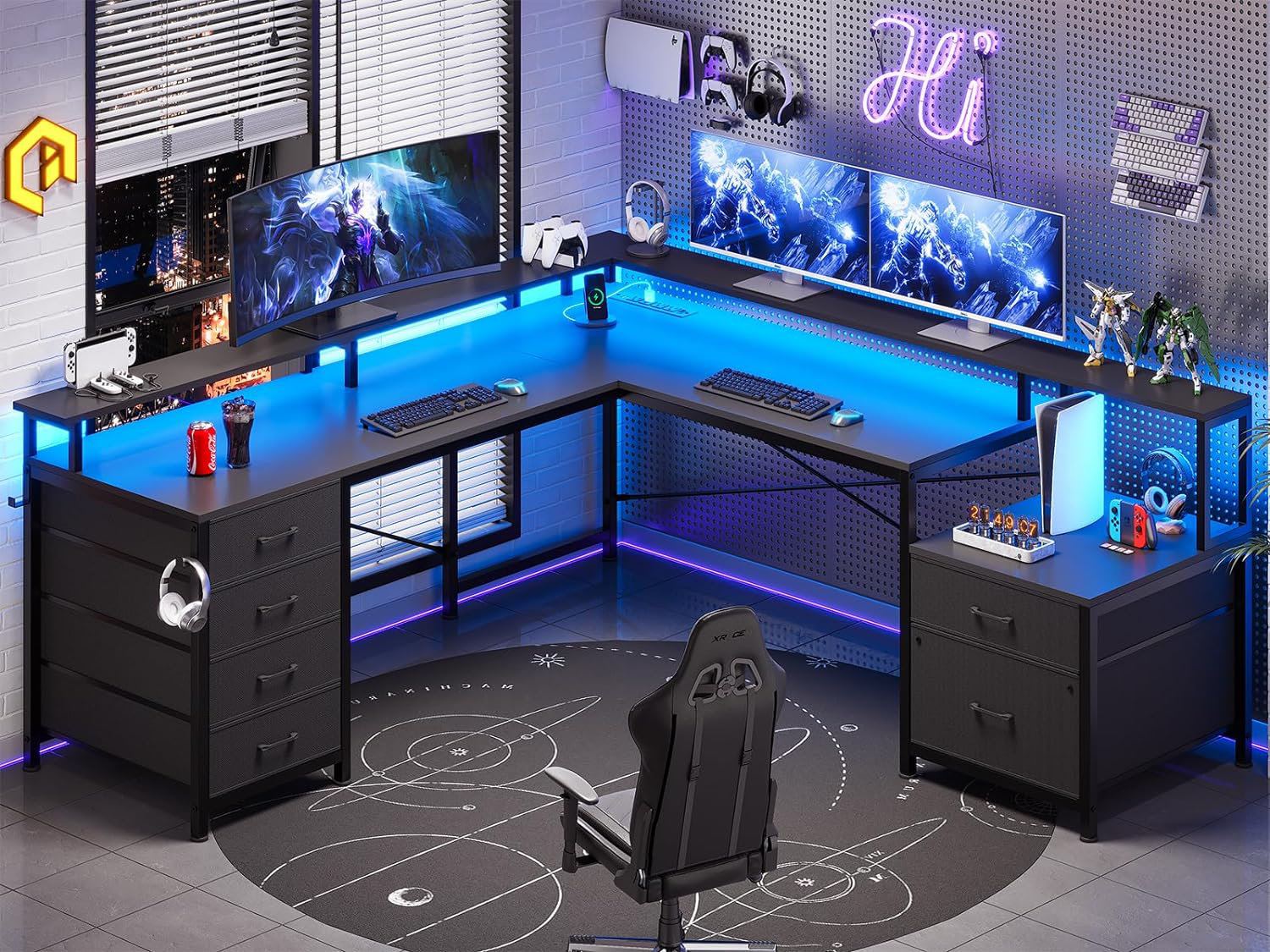 Trent Austin Design® Rockville 108.2'' W L-Shaped Computer Desk with Drawers and Power Outlets & Reviews | Wayfair