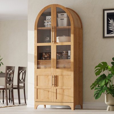 Arched Kitchen Pantry Cabinet With Hidden Drawer, Storage Cabinet With Adjustable Shelves For Kitchen, Dining Room