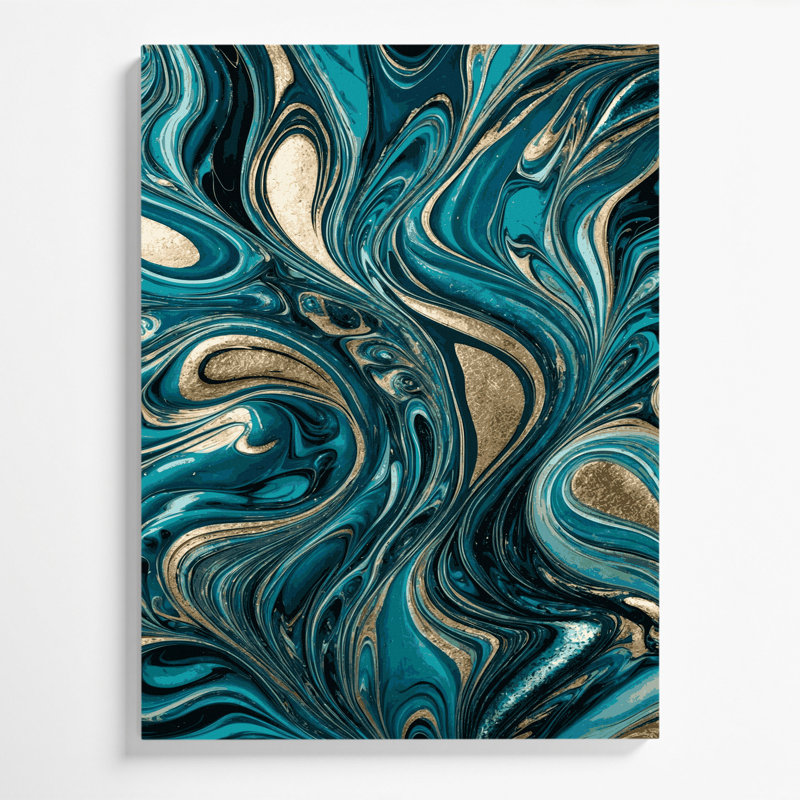 Abstrait art fluide sur toile bleue 21, H 20 po x l 16 po