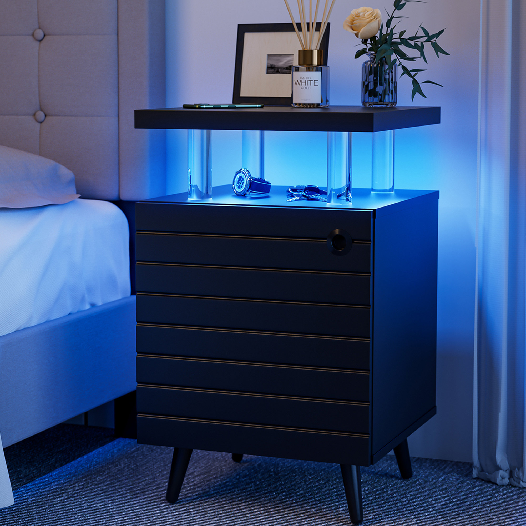 Oliver Nightstand LED 2 Tier Storage, Bedroom Living Room Office