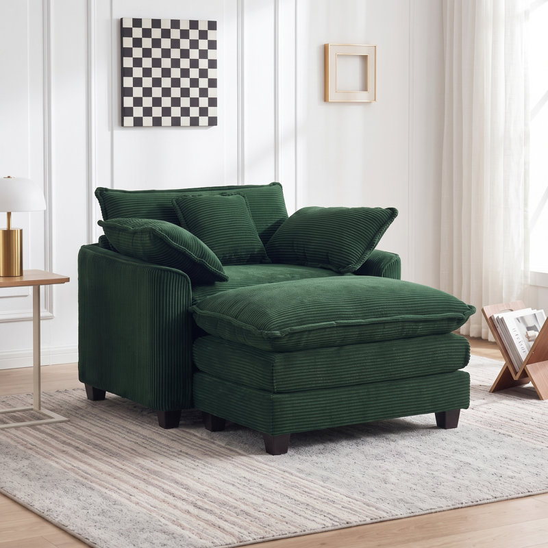 Fauteuil d'appoint surdimensionné en velours côtelé de 43,3 po de largeur avec assise profonde et coussins