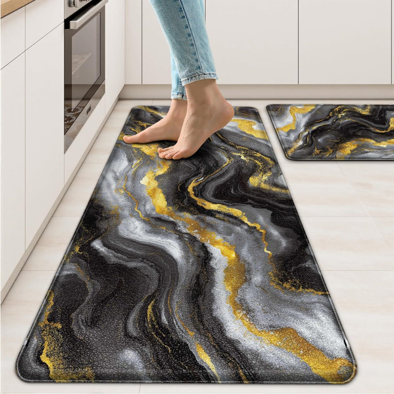 Tapis modernes en marbre anti-fatigue pour la cuisine, Or/noir