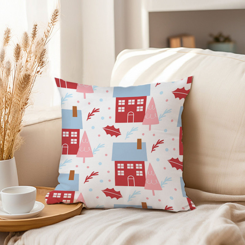 Holiday Christmas House Pattern I Modern, 18"H x 18"W