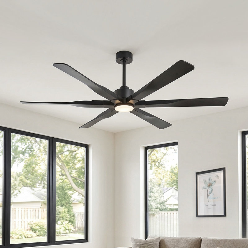 68"/78" Modern Large 6-Blade Indoor LED Ceiling Fan with Remote Control and Light Kit , 68" Wide, Black