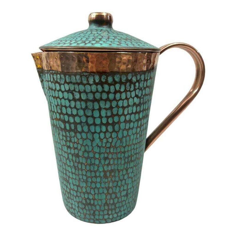 Handmade Turquoise and Copper Pitcher Set with Tumblers