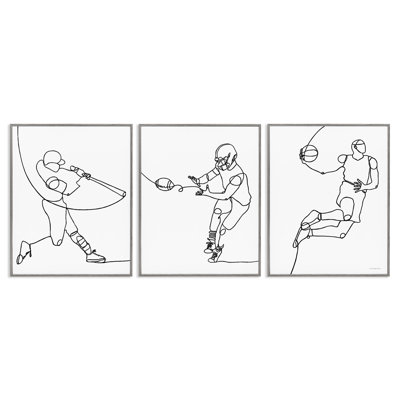 «Simple Line Doodle People Sports Sports Baseball Football Basketball» par Kamdon Kreations - ensemble de 3 impressions